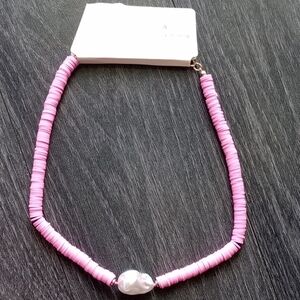 A New Day Pink Disc Necklace with Pearl Detail Women’s Elegant Jewelry